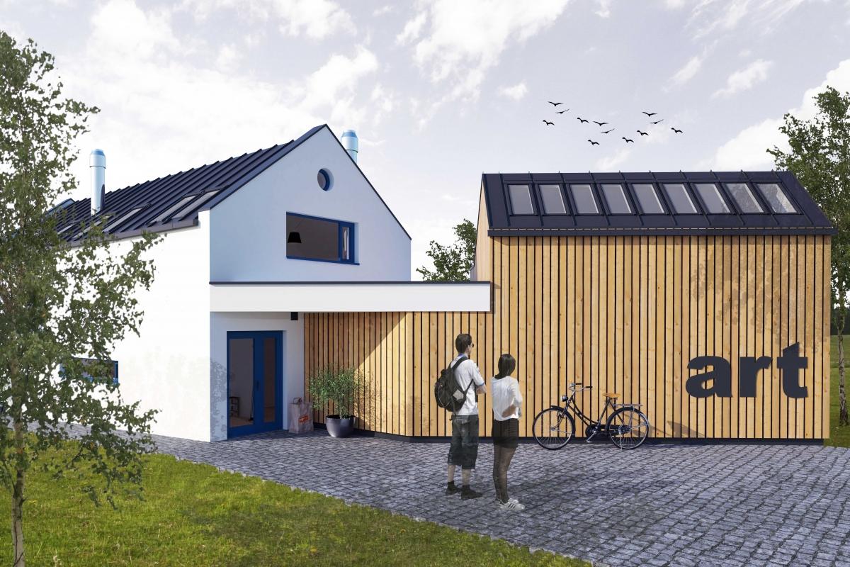 novostavba venkovský dům citlivá šikmá střecha dům s ateliérem světlý dům