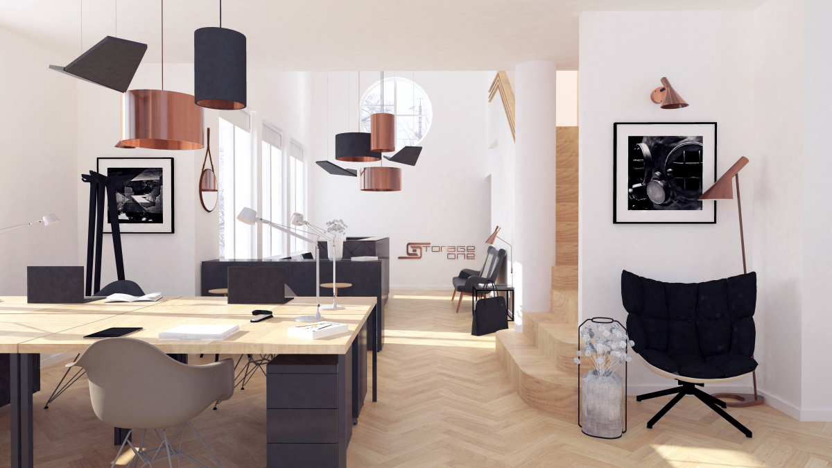 rekonstrukce redesign kanceláří pro IT firmu měď a lesk Praha
