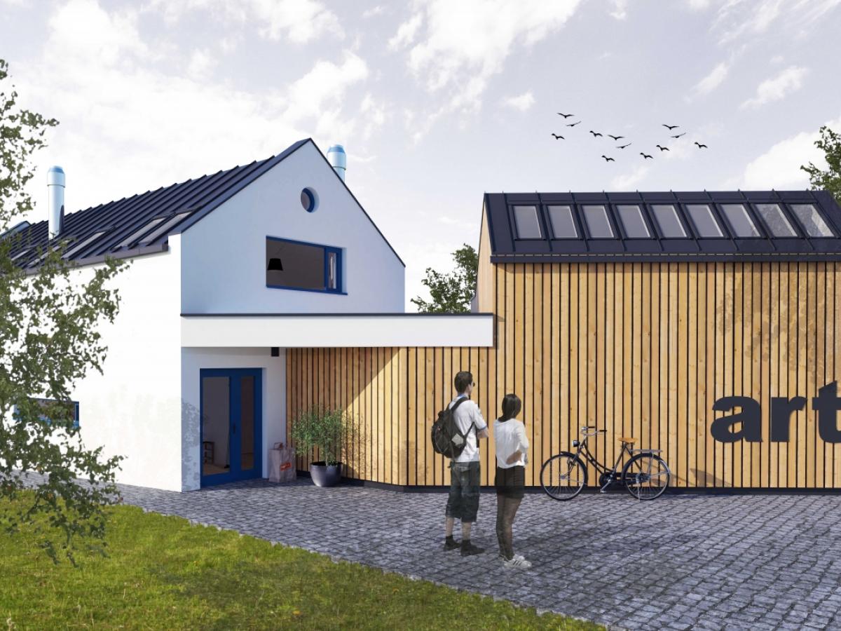 novostavba venkovský dům citlivá šikmá střecha dům s ateliérem světlý dům